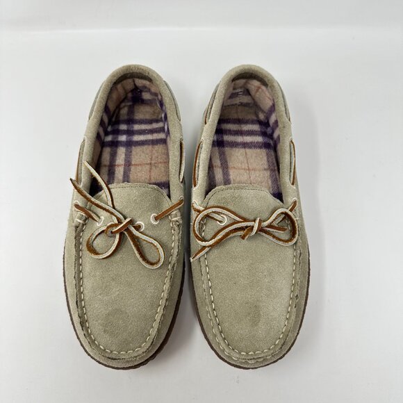 LL Bean Women's Handsewn Suede Flannel Lined Moccasin Peat Moss Slip On - Picture 7 of 12